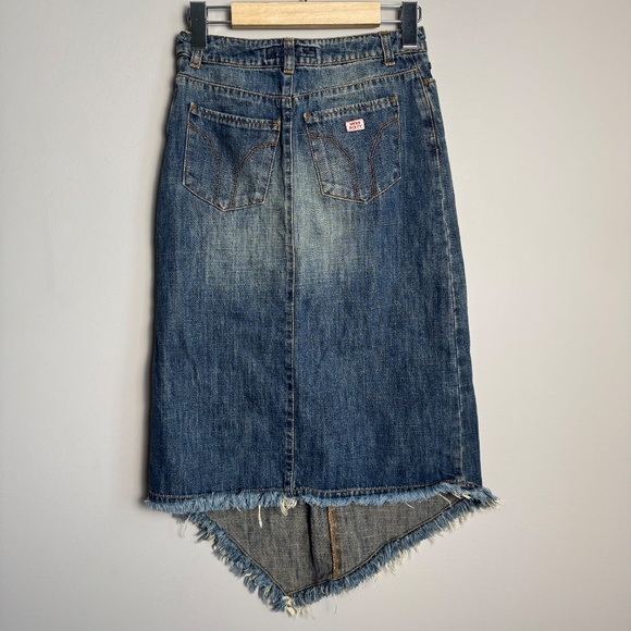 Miss Sixty Vintage Y2K Denim Asymmetric‎ Midi Jean Skirt Frayed Hem XS Festival - Picture 6 of 16